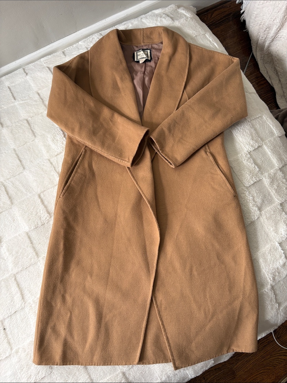 Unbranded Camel Shawl-Collar Long Trench Coat